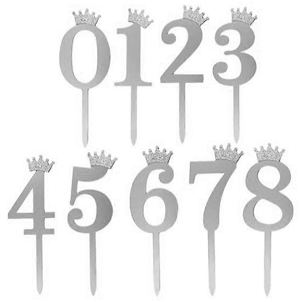 10Pcs Number 0-9 Cupcake Picks For Event Planners And Bakers In Silver Color
