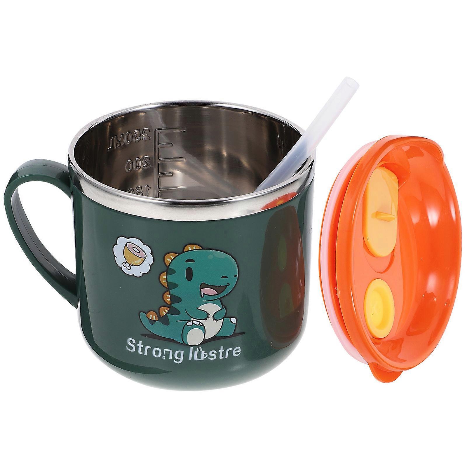 Stainless Straw Cups Babies 250ml Safe Drinking Bottle For Daily Use Green Temperature Insulation 1Set