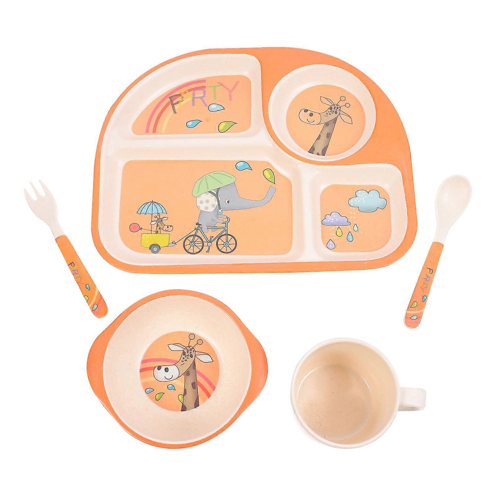 Adorable Kid Dinner Plate Constructed From Quality Bamboo Fiber Suitable For Food Preparation For Children In Bright Orange 1 Set