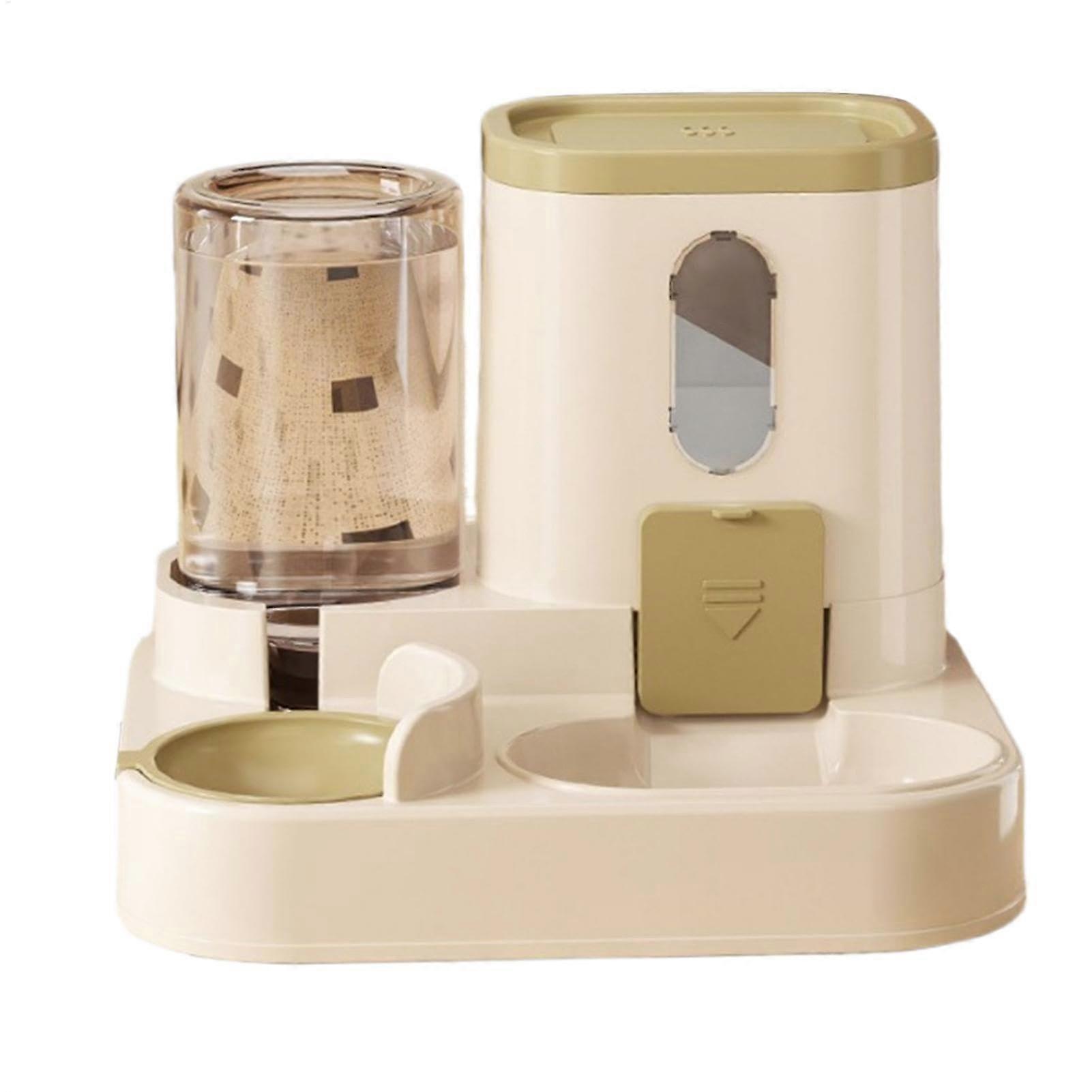 Automatic Cat Food Dispenser Set Food and Water Dispenser for Pets (Beige)