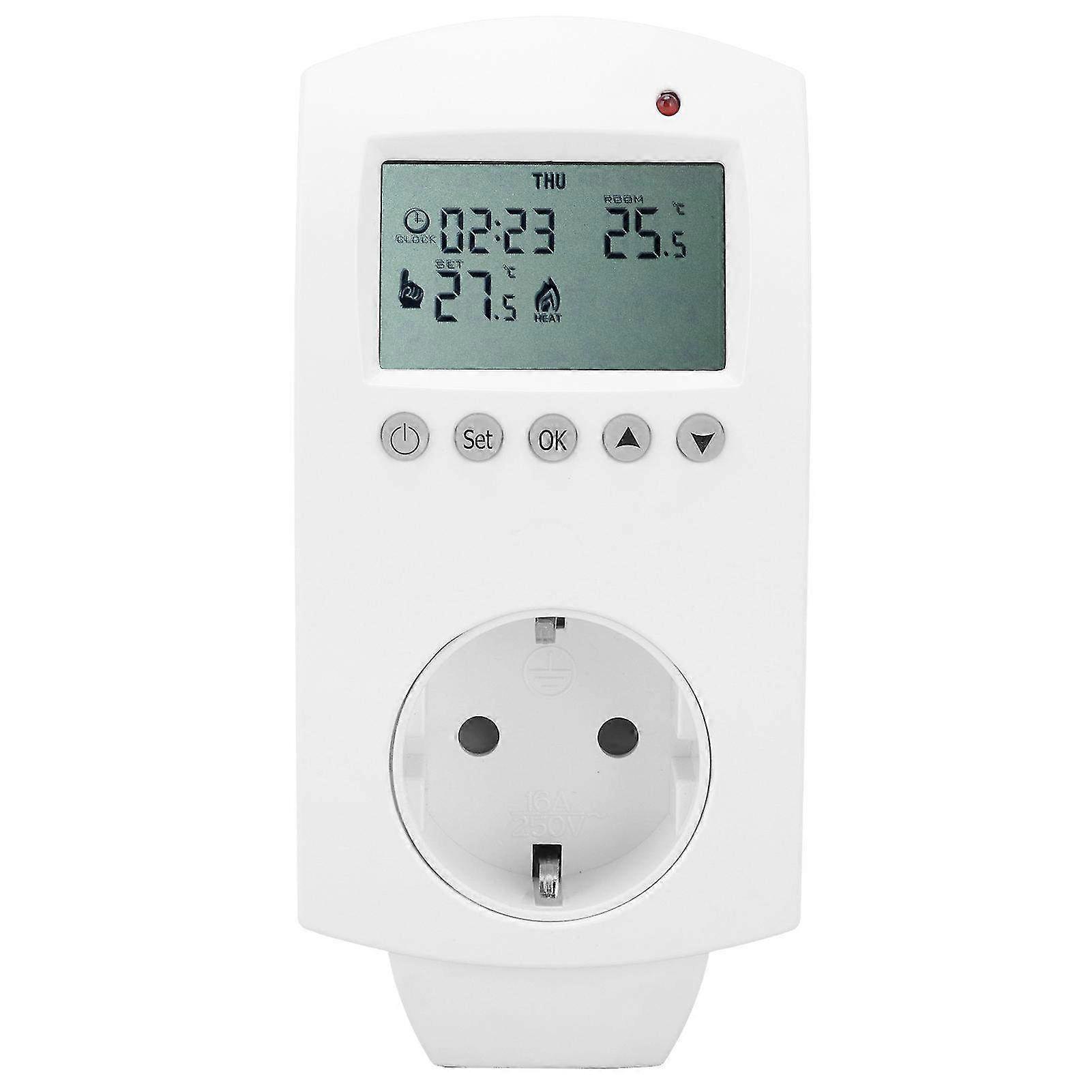 LCD Programmable Heating Temperature Controller with Plug-in Thermostat - 16A AC230V EU Smart Temperature Management