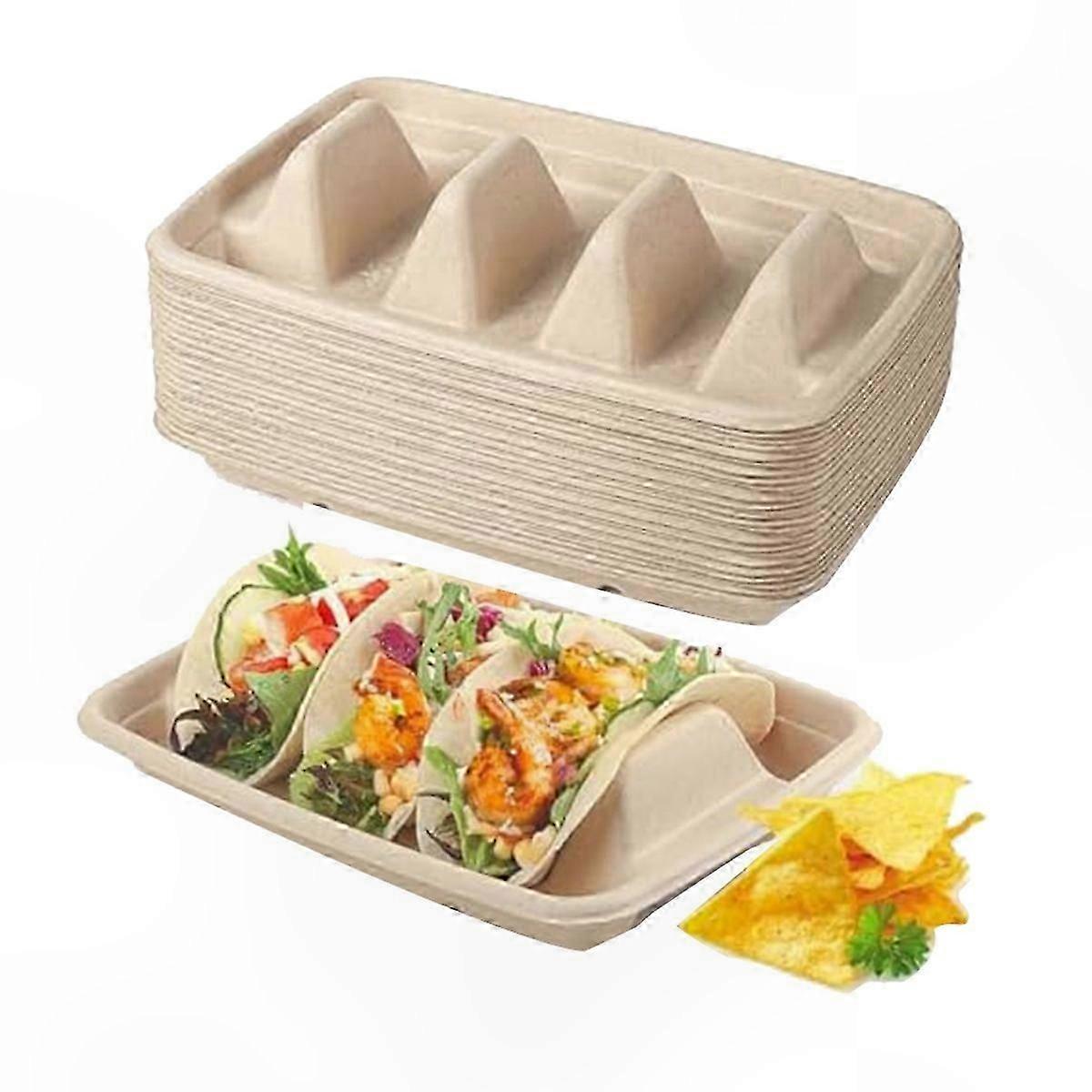 Eco-Friendly Sugarcane Plates with 3 Compartments, 50 Count Biodegradable Taco Holders