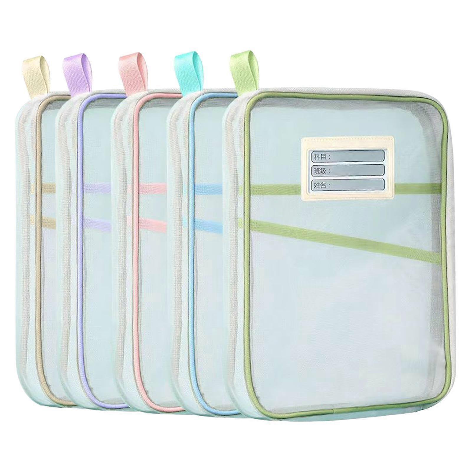 5x Mesh Zipper Document Bags, Briefcases, Portable, with Handle, Document Holders, Zip File Folders for Office Organization