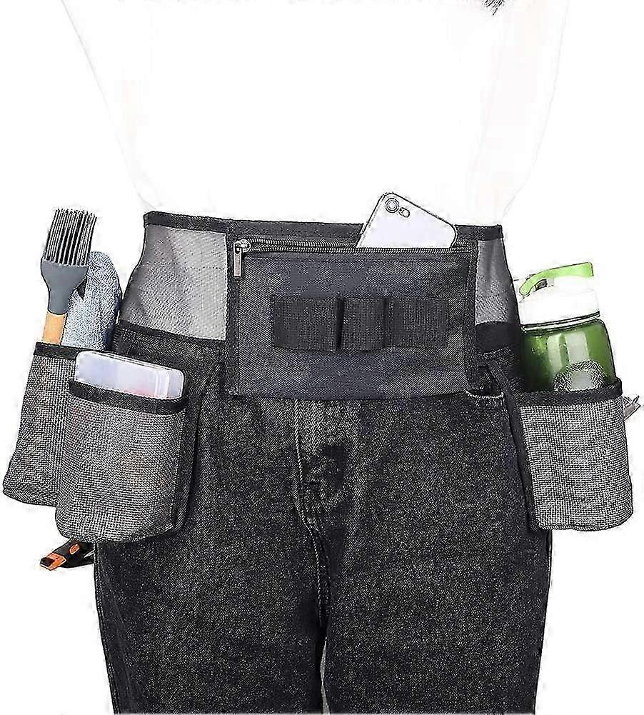 Cleaning Tool Belt with 4 Pockets and 3 Elastic Slots - Adjustable Nylon Mesh Cleaning Belt for House Cleaning - Tool Bag with Belt