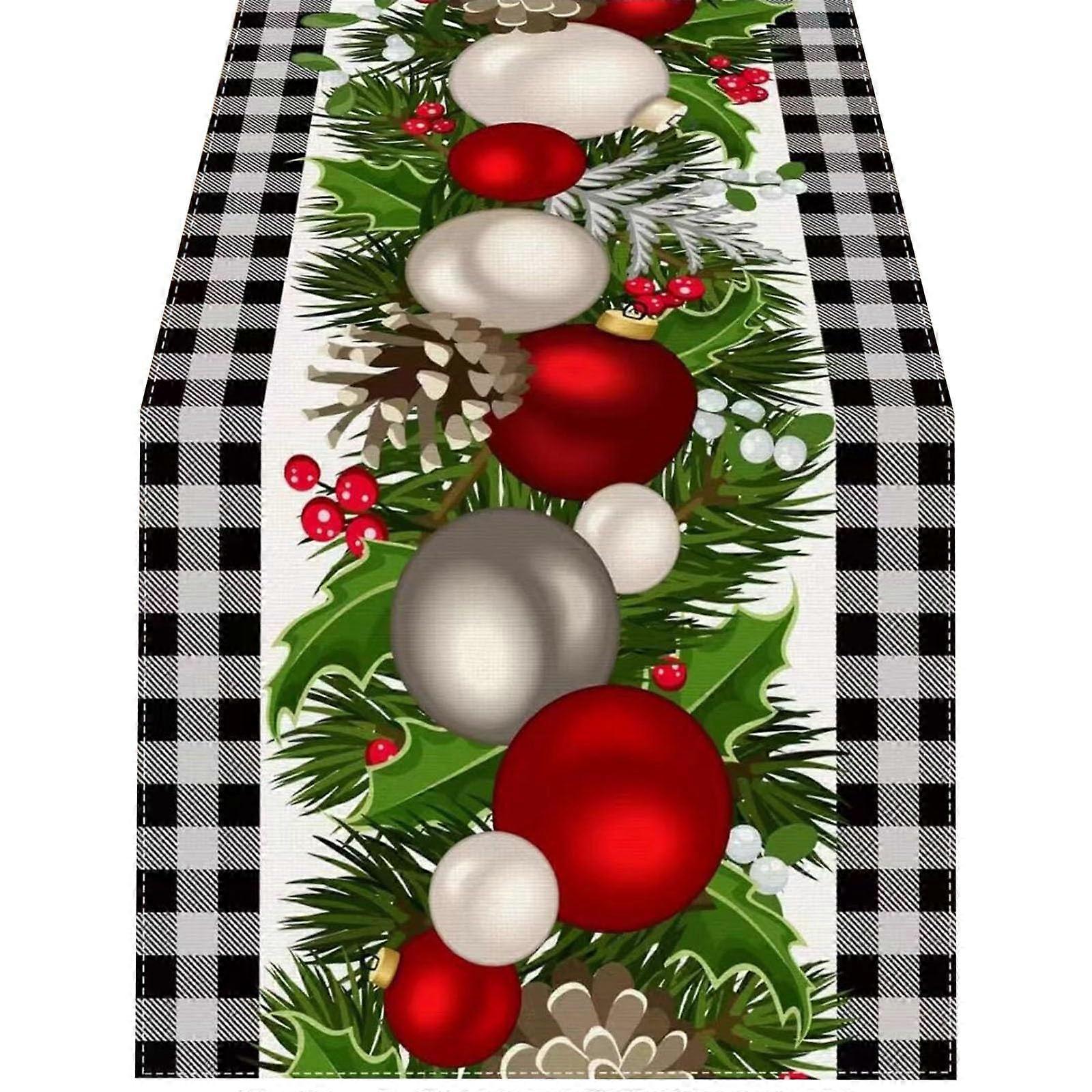 Christmas Table Runner Plaid Check, Winter Holiday Dining Table Decor, Kitchen Party Decor, Variant B and C