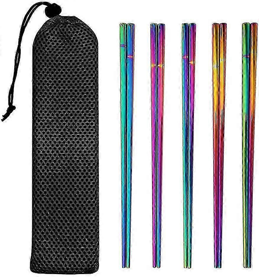 Chopsticks Rainbow Chopsticks Set 5 Pairs With Bag, Heavyweight Reusable