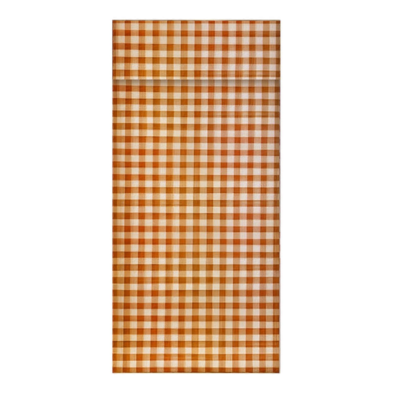 Reusable Adhesive Door Curtain Classical Checkered Plaids Pattern Dust Barrier Privacy Thermal Insulated Tie Up Shade  Orange
