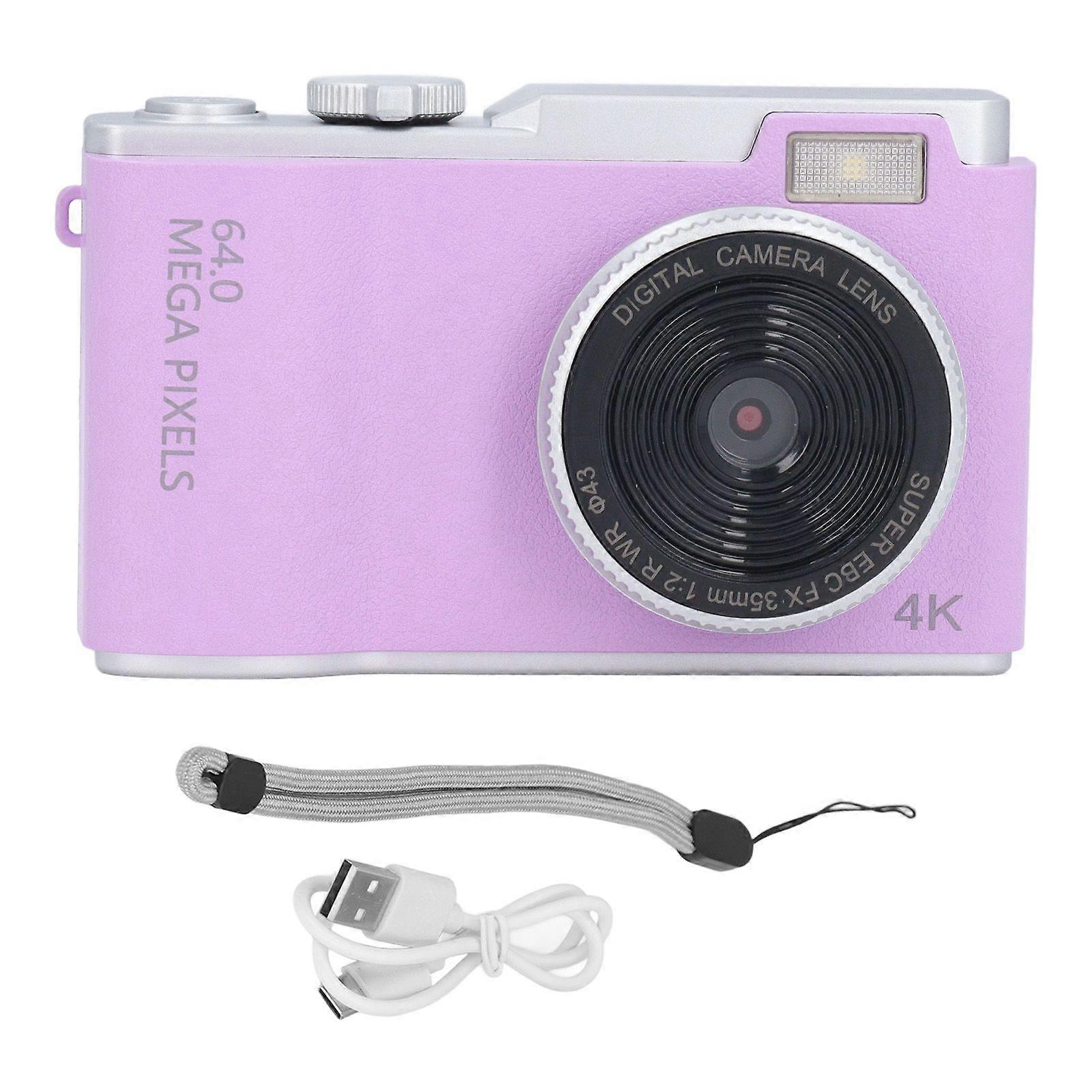 Digital Camera 48MP 1080P 2.4 Inch Screen 16x Zoom Prevent Shaking Portable Compact Selfie Camera for Travel Purple