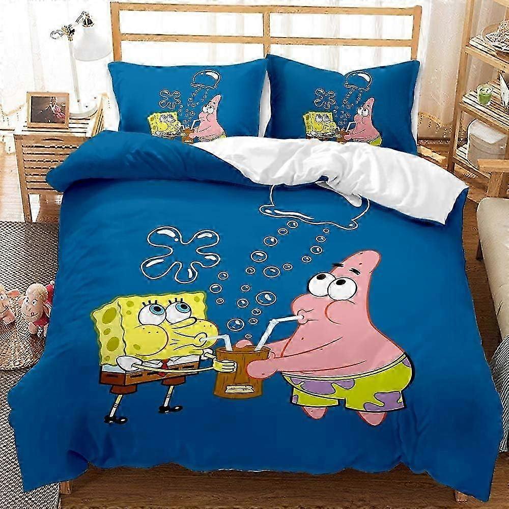 Conjunto de capa de edredom SpongeBob com impressão 3D, microfibra macia, capa de colcha, conjunto de cama decorativa para meninas para crianças, estilo 01) Cs