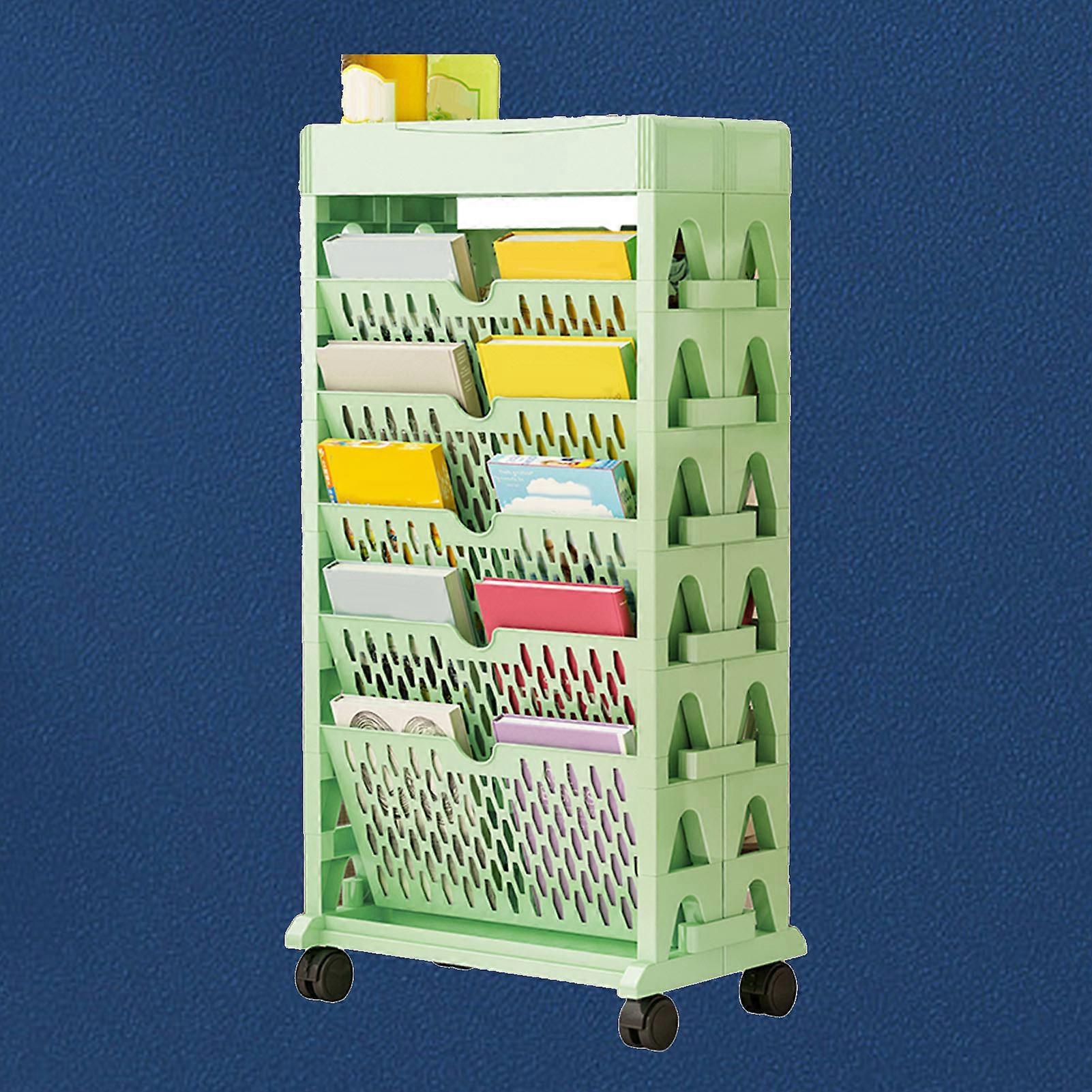 Double Row 5-Layer Green PP Book Rack Storage Bookshelf Large Capacity