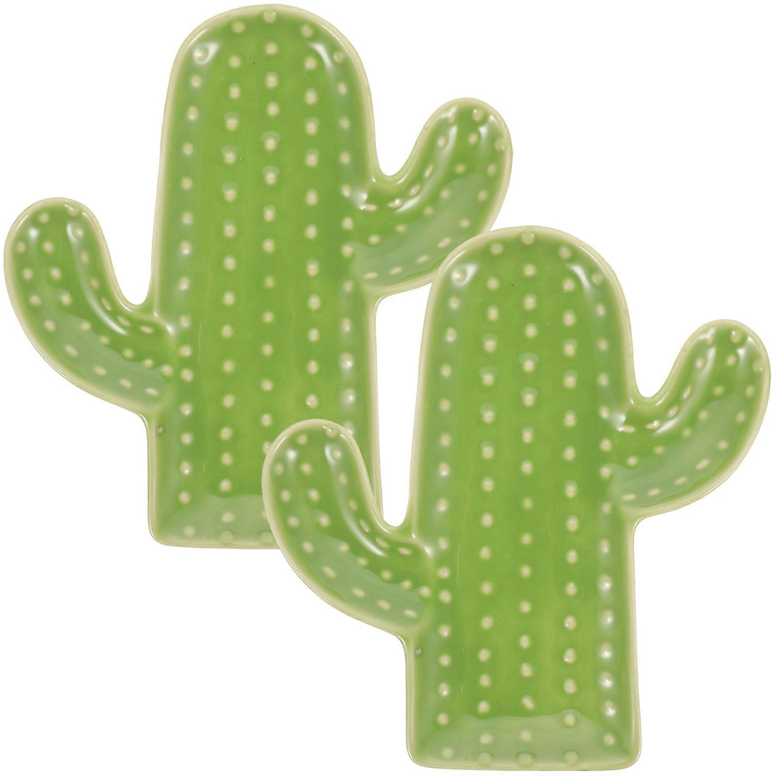 2pcs Ceramic Dishes Set for Serving Soy Sauce Dipping Bowls and Appetizer Plates in Cactus Shape