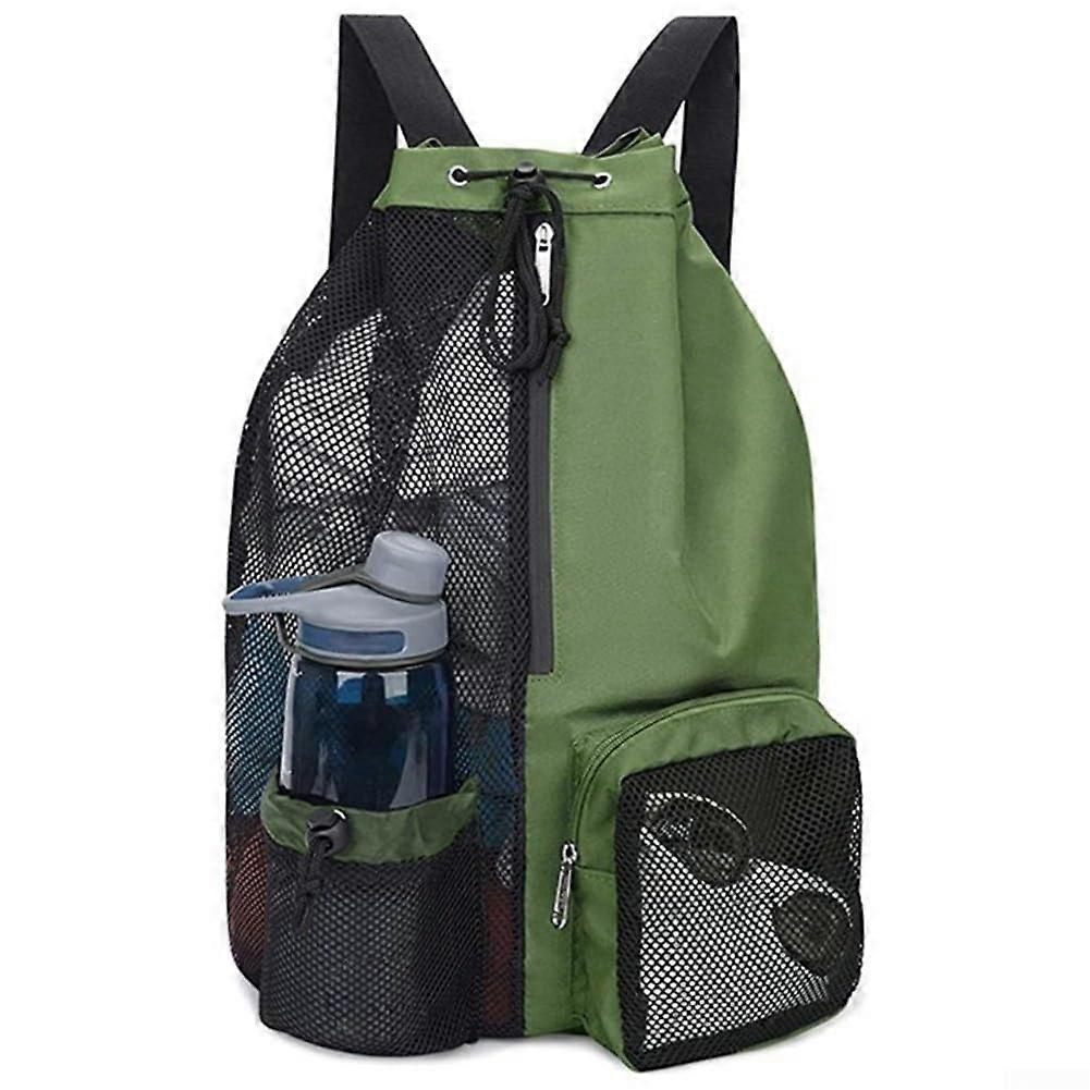 Mesh Drawstring Backpack with Wet Dry Compartment for Swimming, Gym, and Beach (Green)
