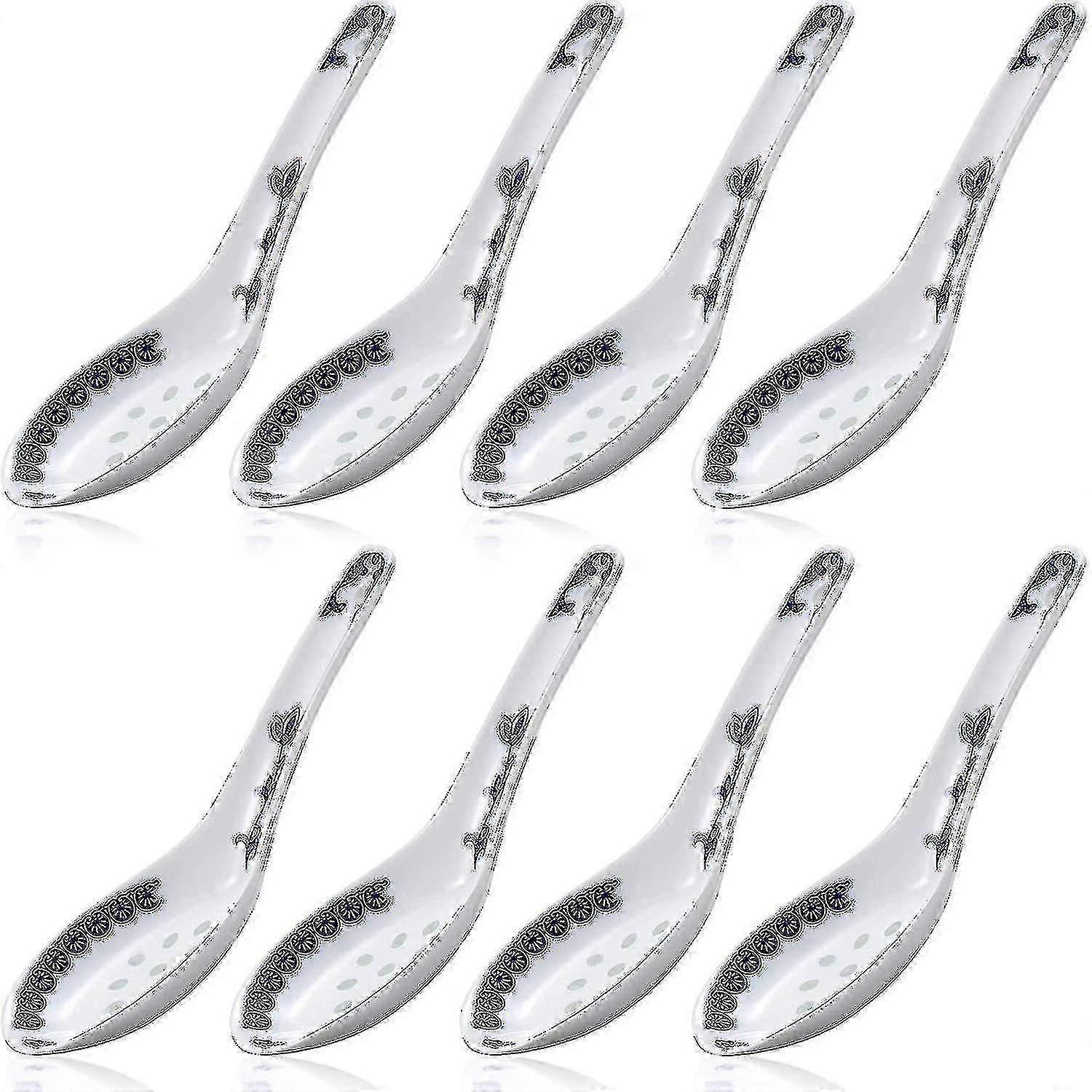 8 Pieces Ceramics Soup Spoons Nese And Porcelain Pattern Spoons Flatware