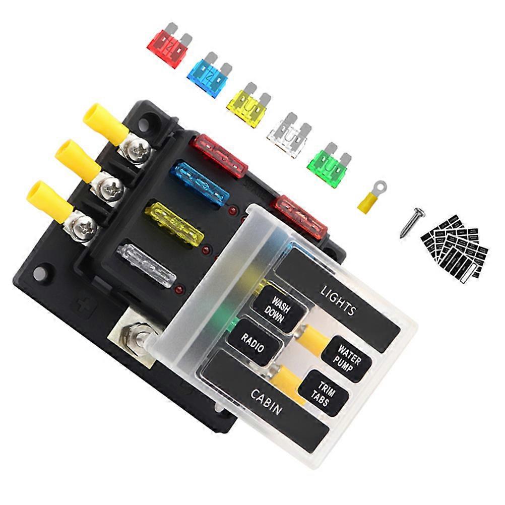 Automotive Fuse Block 6 Ways Fuse Box Terminal Block For Technicians Black Color Featuring Modular Positive And Negative Bus Bar Design 1 Set