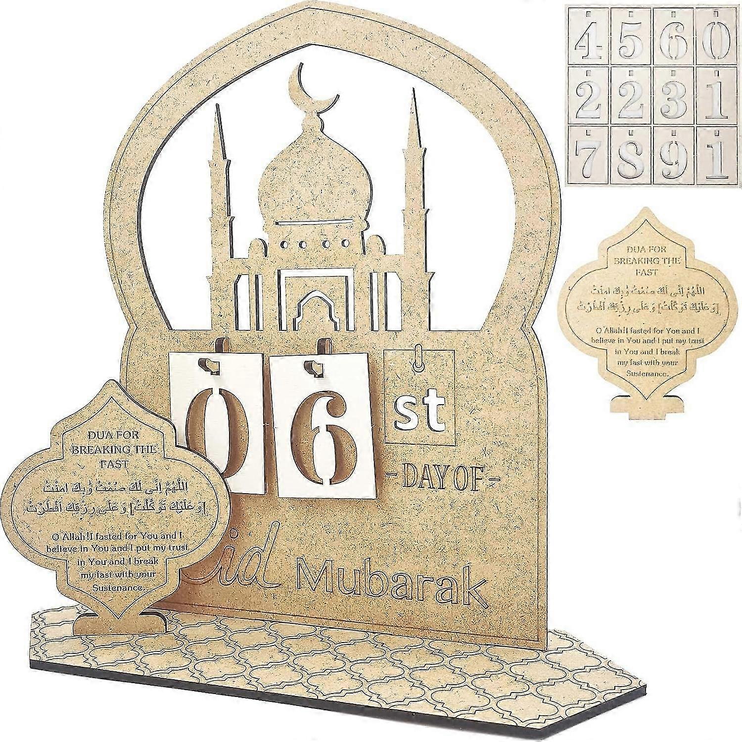 Ramadan Decorations Advent Calendar,1Pcs Eid Mubarak Decor Wooden Countdown Until Eid Cal easter decor