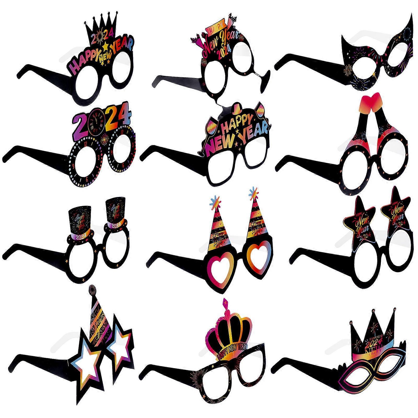 New Year Eyeglasses Paper Props for Decoration 2Sets Celebration Party