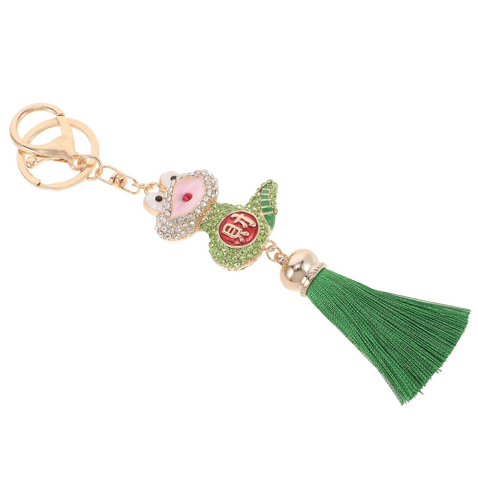 Green Alloy Snake Keychain for Hanging Keys 2Pcs Rhinestone Tassel Ornament