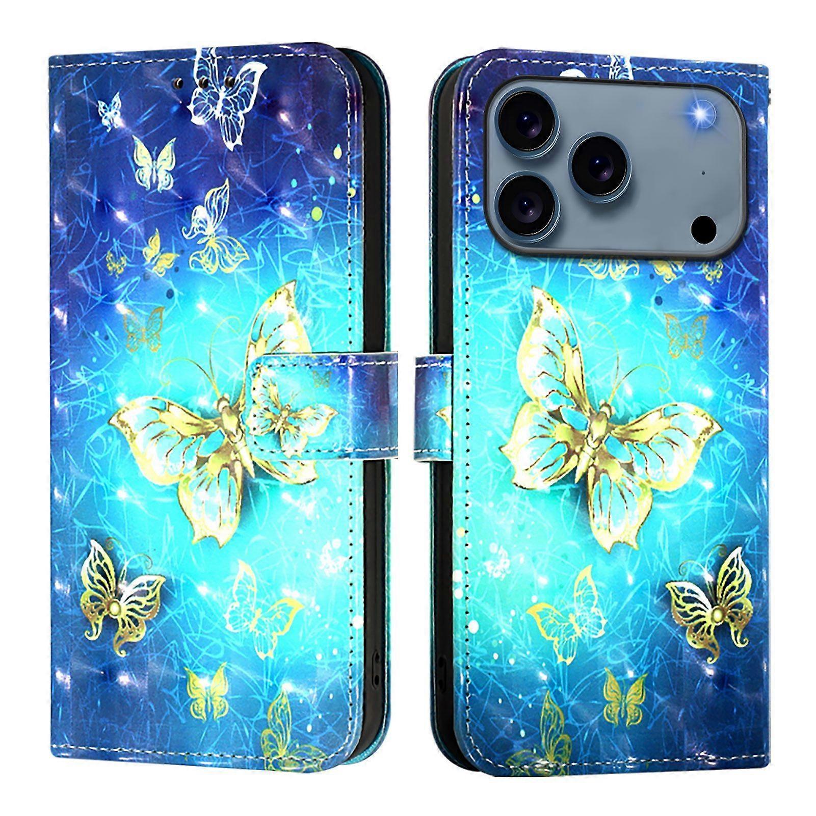 For iPhone 17 Pro Leather Case Pattern Printing Wallet Stand Mobile Cover with Strap