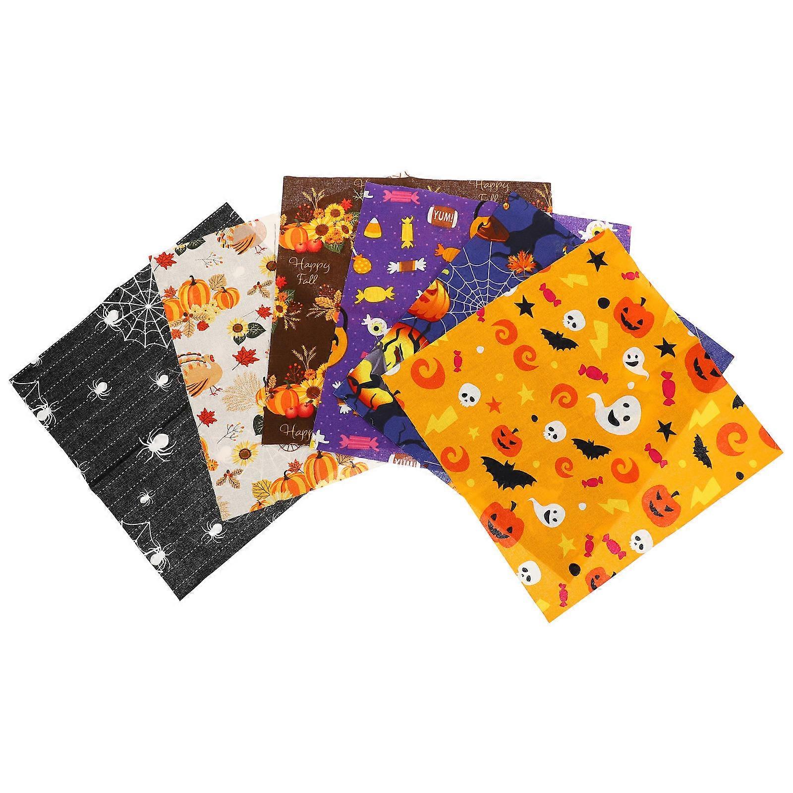 Patchwork Fabric Halloween Pumpkin Ghost Cotton for Craft Enthusiasts Assorted Colors 25x25cm Sewing Cloth 6Pcs