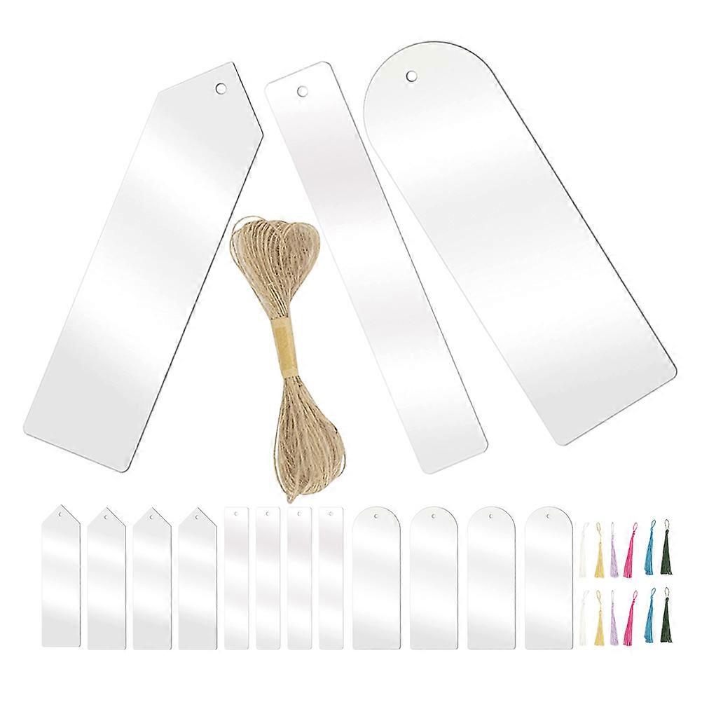 Blank Bookmarks for DIY Use 5Sets Acrylic Transparent Bookmarks with Rope