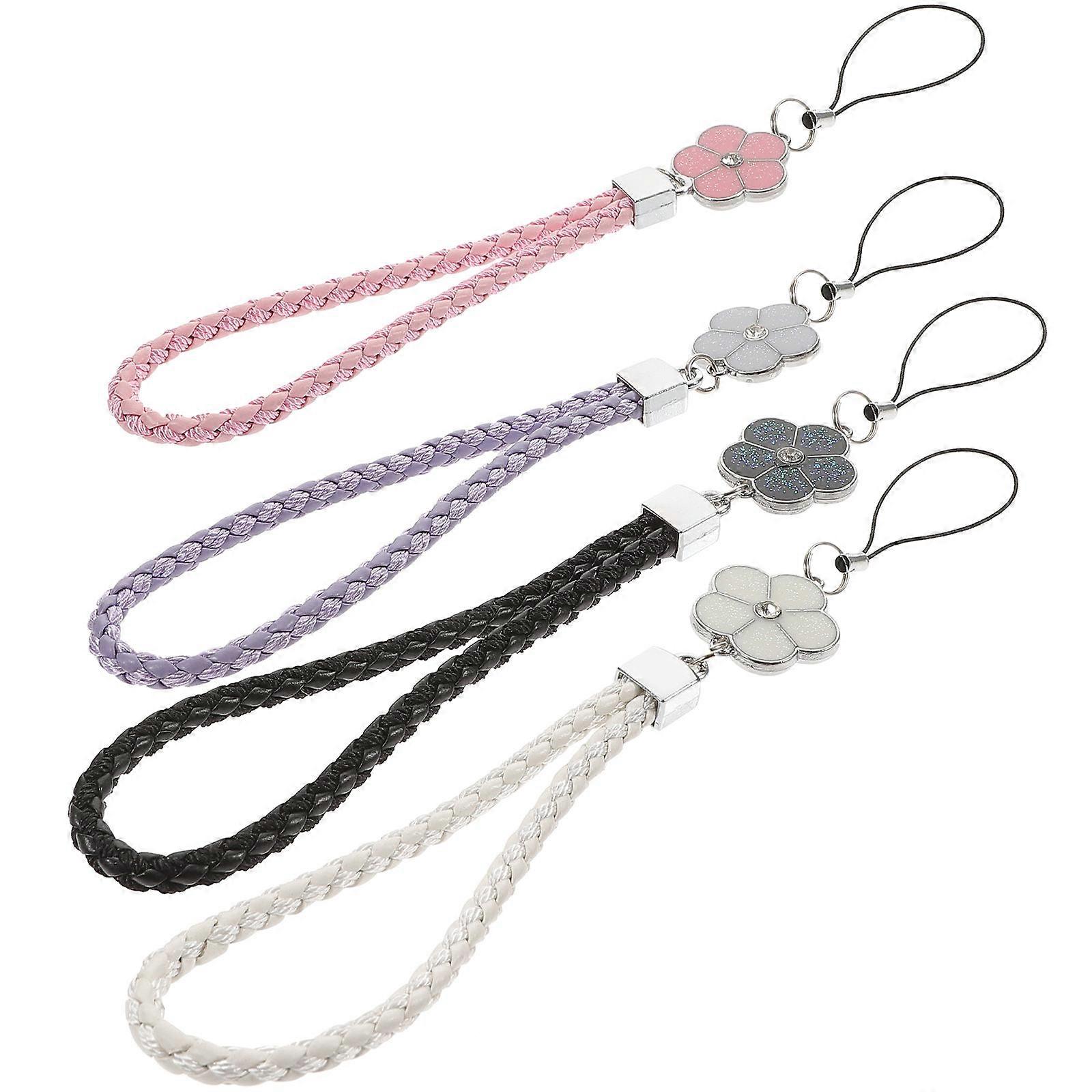 4Pcs Phone Lanyards with Five-Leaf Flower Shape in Assorted Color Made of Pu for Everyday Use and Gift Giving