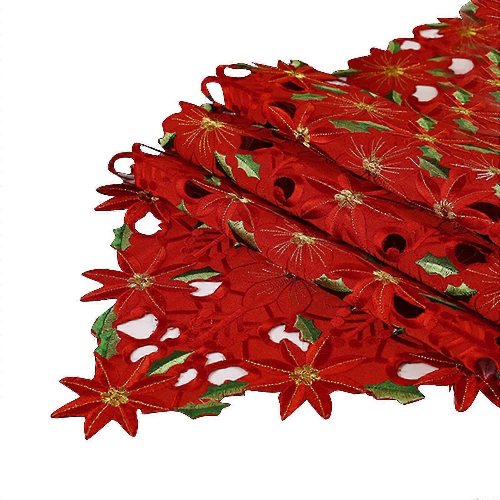 Embroidered Christmas Table Runner Red Table Linens for Christmas Decorations 2025