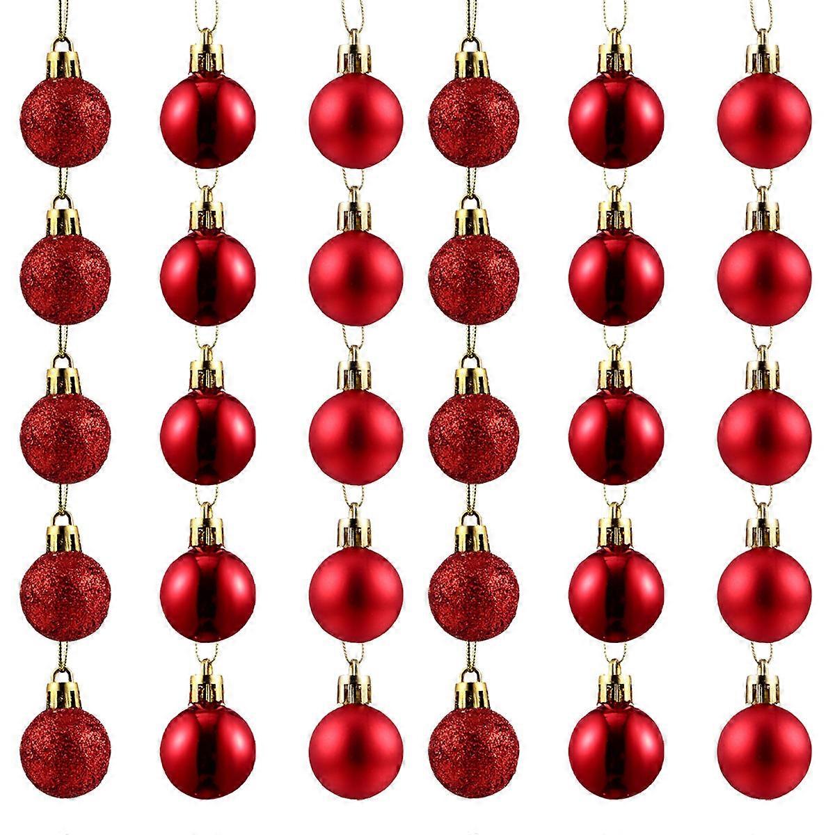 Christmas Hanging Decor Round Tree Decorations Plastic Red Reusable Lightweight 48Pcs
