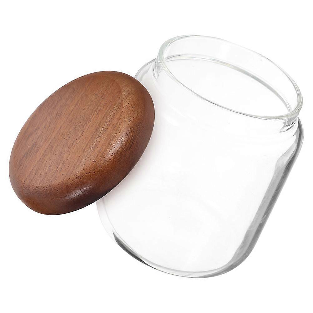 Glass Food Storage Container With Sealed Wooden Lid For Home Use Multi Color Easy Cleaning 3Pcs