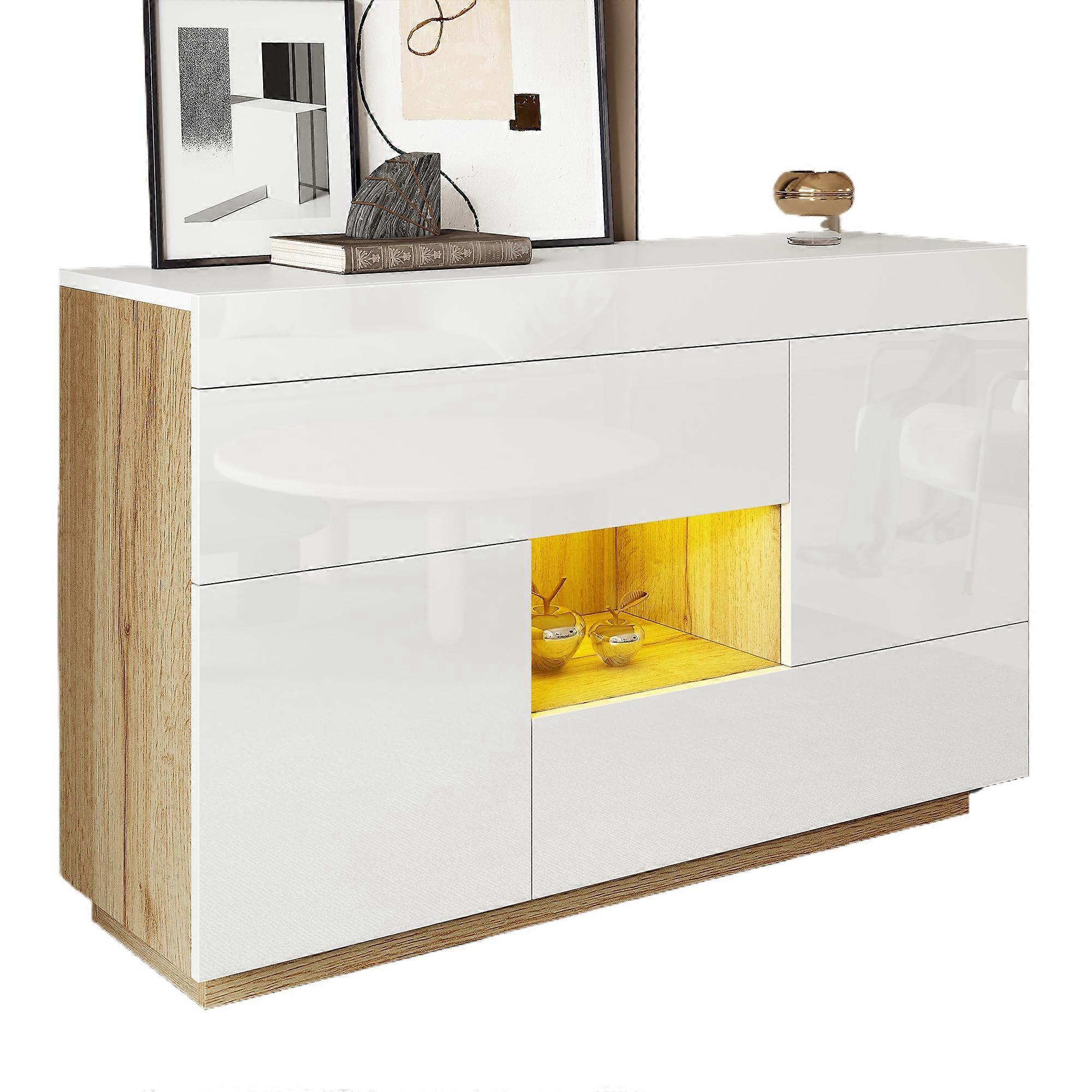 Modern Glossy Sideboard LED Lighting Drawers Display Cabinet Storage