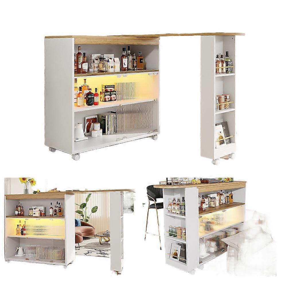 Extendable Bar Table Storage Telescopic LED White Kitchen Island Bistro