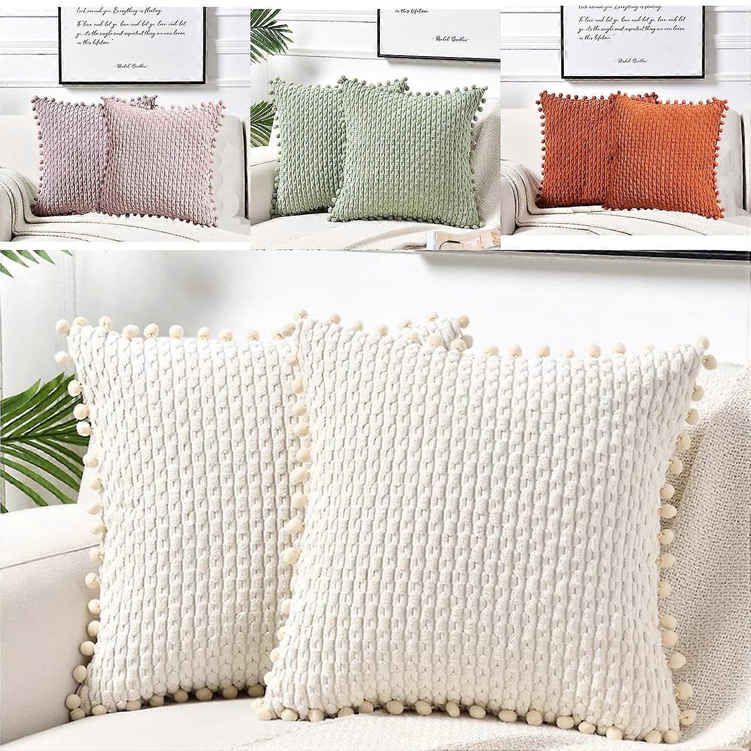 2 Packs Soft Solid Color Corn Strip Cushion Cover Plush Pillowcase Multi Color Corduroy Sofa Pillowcase Home Decor Decorative Pillows,Pink