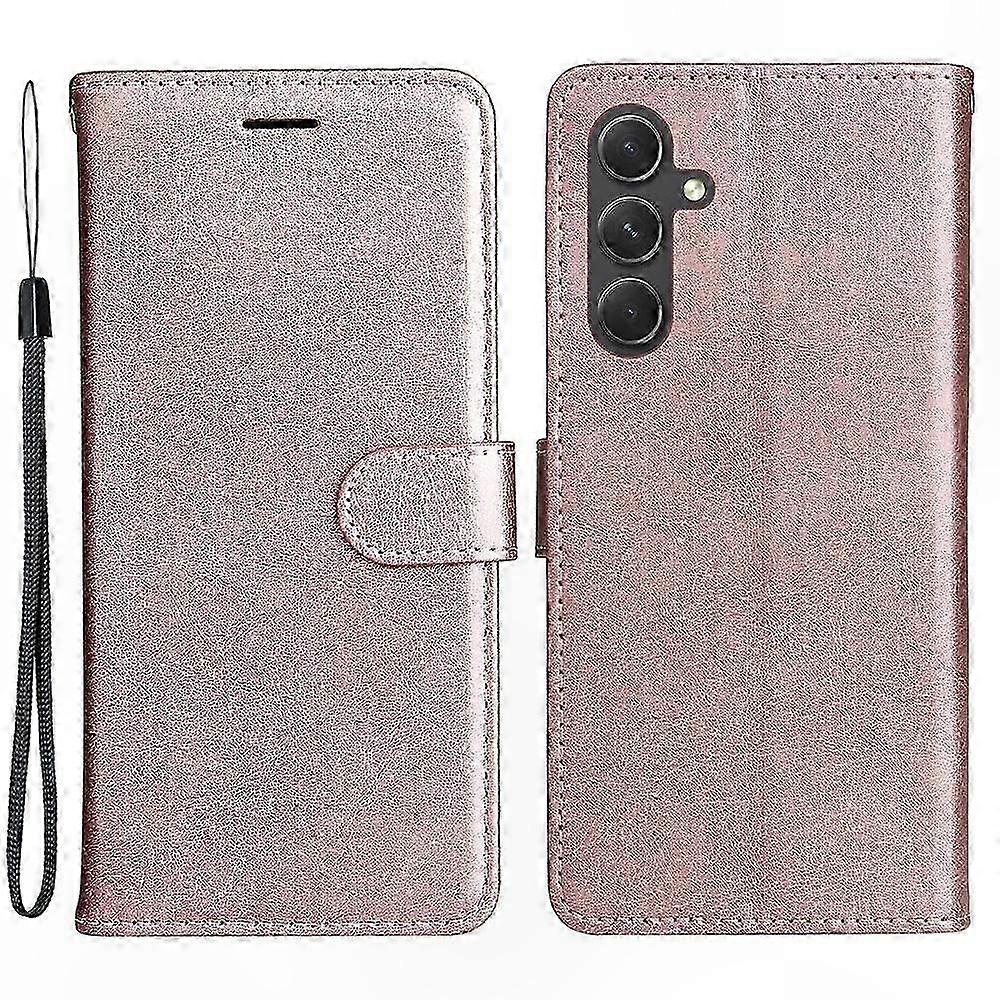 Solid Color Leather Wallet Case with Strap for 5G Smartphones