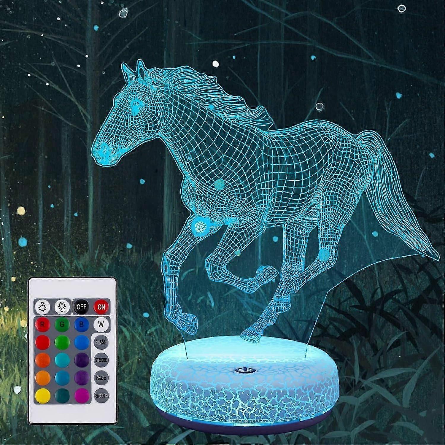 Horse Night Light 3D Illusion Lamp 16 Color Changing Rechargeable LED Animal Nightlight Touch Sensor with Remote