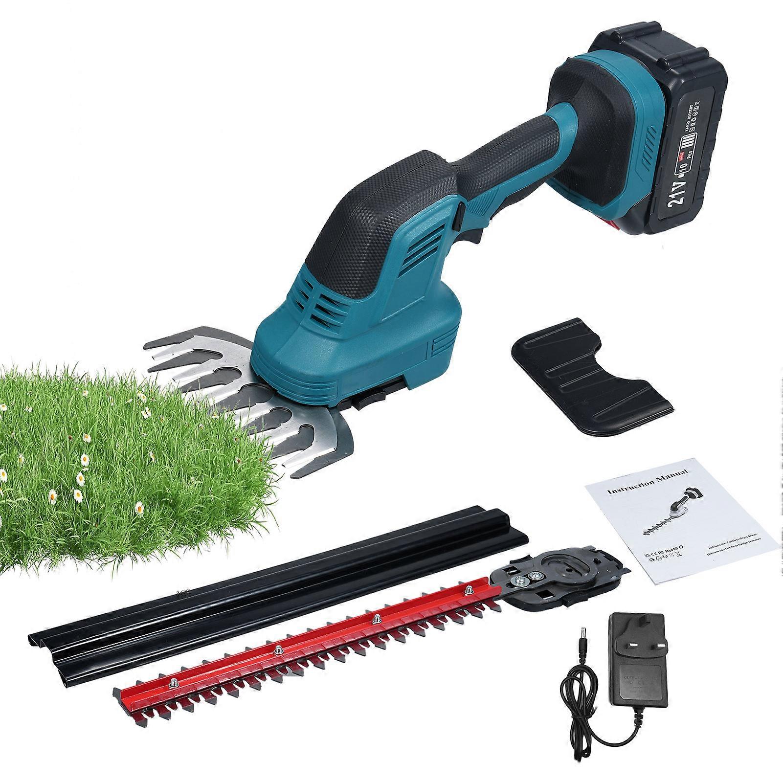 2-in-1 Hedge Trimmer & Grass Shears 21V Electric Shrub Trimmer Handheld Grass Cutter Lightweight Hedge Clippers with 4.0Ah Battery and Charger for Ga