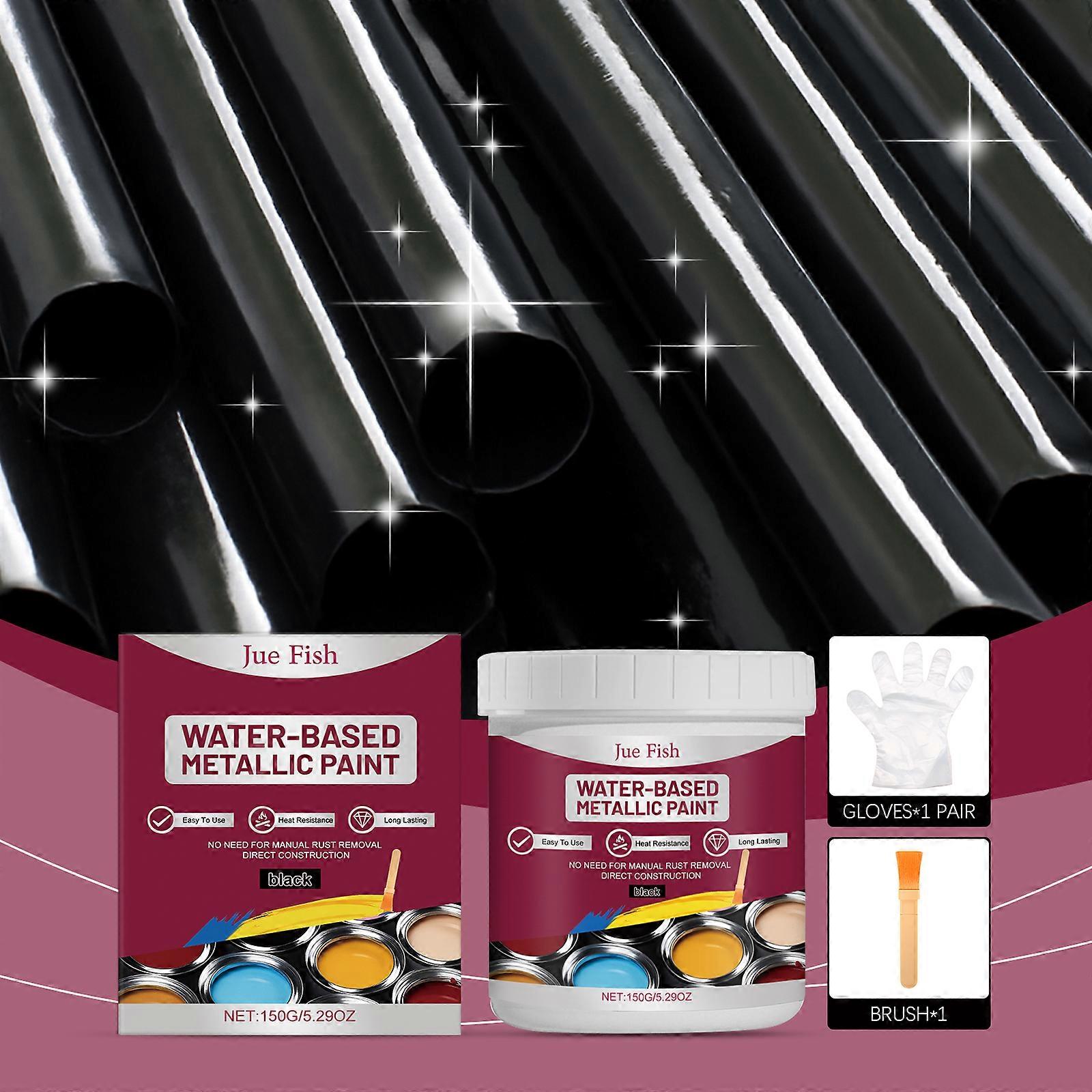 Jue Fish Black Water-Based Metallic Paint Anti-Corrosion Layer Formed Automotive Ironwork Universal Self-Provided Brush Set Anti-Rust Paint