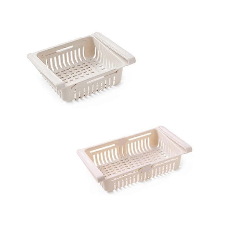 Refrigerator Drawer Organizer Set Of 2, PullOut Refrigerator Storage Bins For Eggs, Fruit, Vegetables, Seafood, Beige