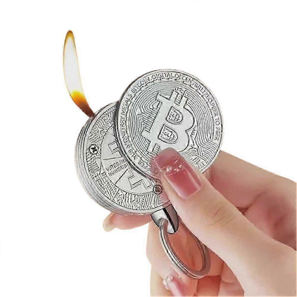 Coin Shape Butane Lighter Keychain Refillable Ignition Tool Present For Men Souvenirs