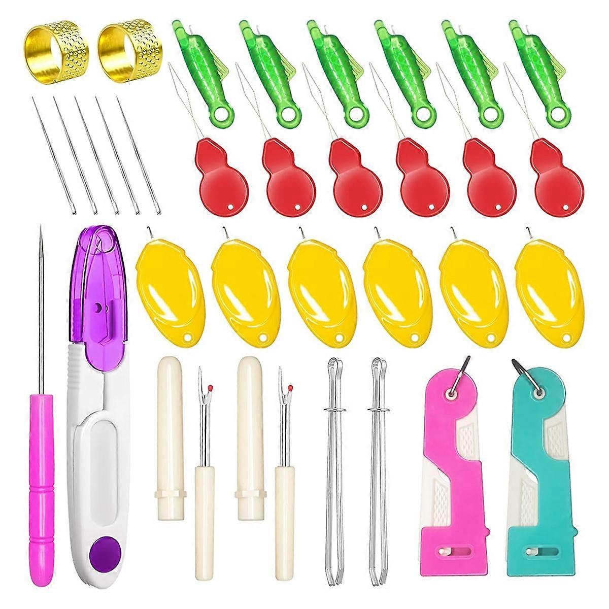33piece Needle Threader Tool with Automatic Needle Threader/Fish Mouth Easy Needle Threader/Gourd and Thumb Shape Simple
