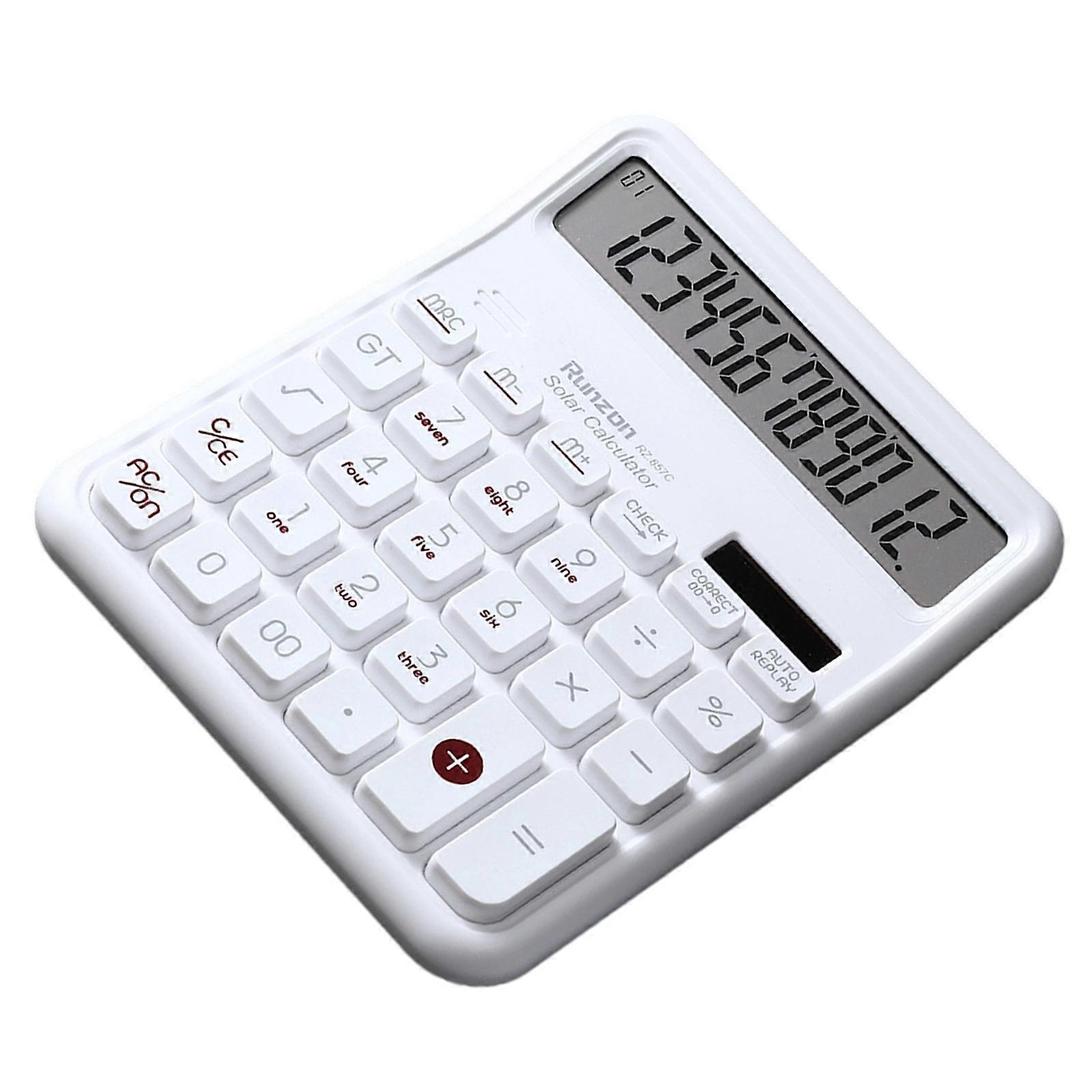 Energy Saving 12 Figure Calculator With Large LCD Screen Lightweight Design For Financial Office Home Tasks  White