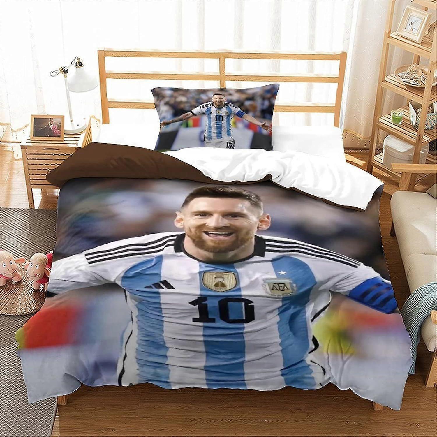 PGtaa 3D Messi Duvet Cover Set Futebol Superstars Roupa de cama leve capa de colcha com fecho com zíper para crianças adolescentes adultos roupa de cama Decro (2Pcs Singl