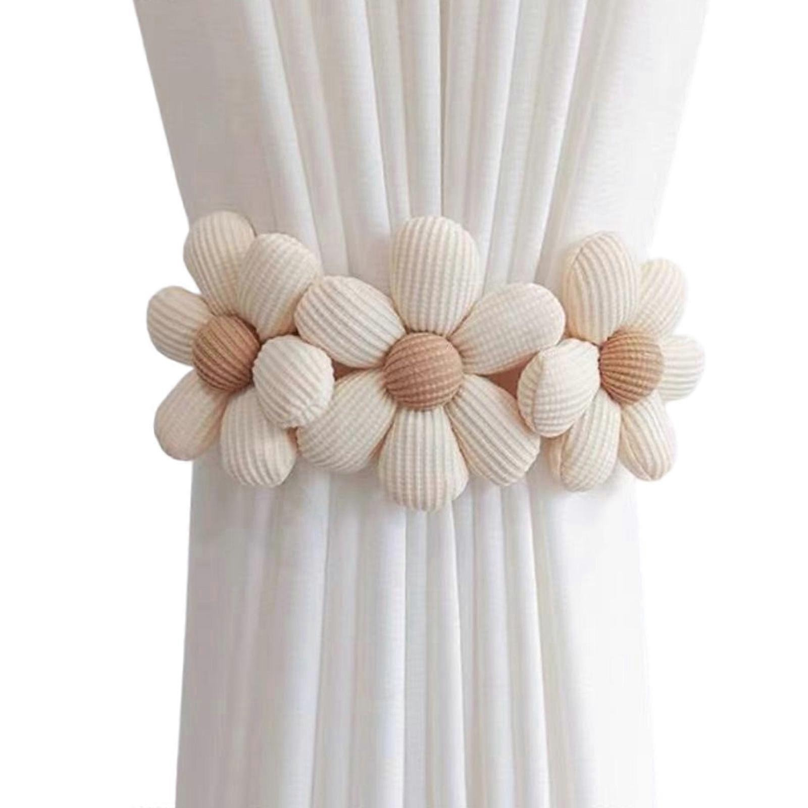 Flower Elastic Curtain Tieback with Button Adjustable Strap Window Drape Holdbacks for Children Room Home Office Decors  Bee white