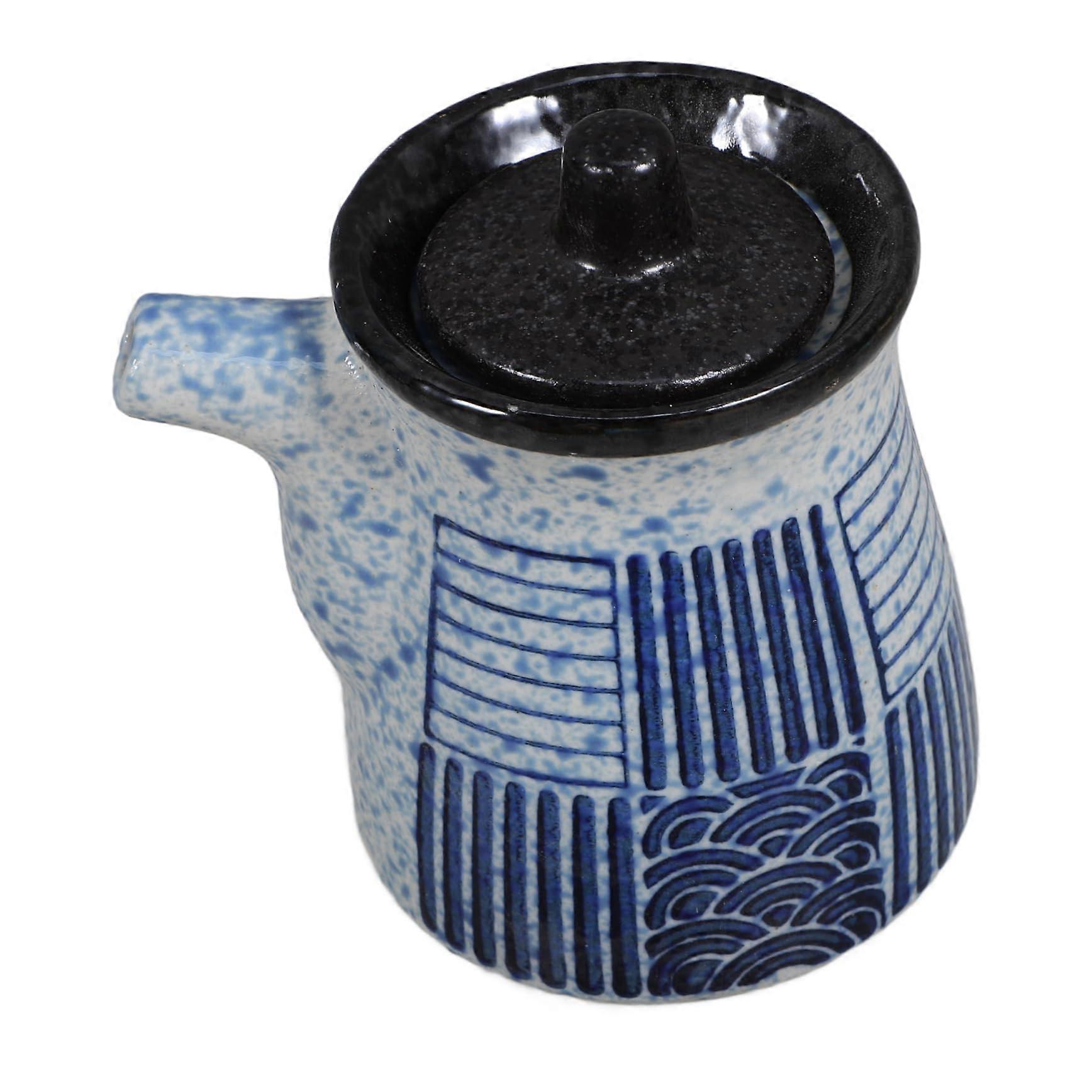 Ceramic Soy Sauce and Vinegar Dispenser Jar with Lid for Kitchen and Dining Storage