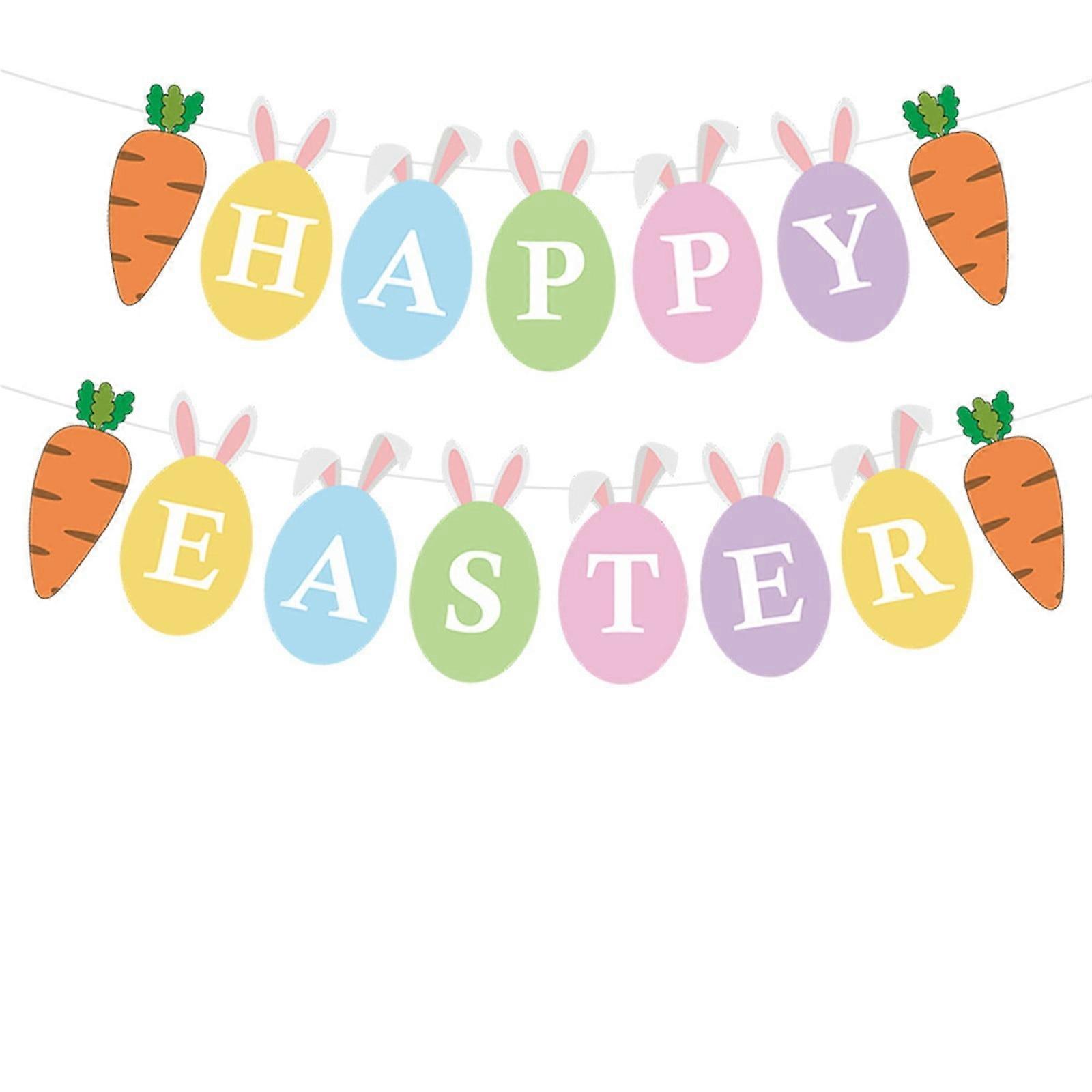 WinysinHappy Easter Decorations Pull Flags Banner Colorful Cartoon Rabbit Pull Flags Pull Flowers Party Decoration