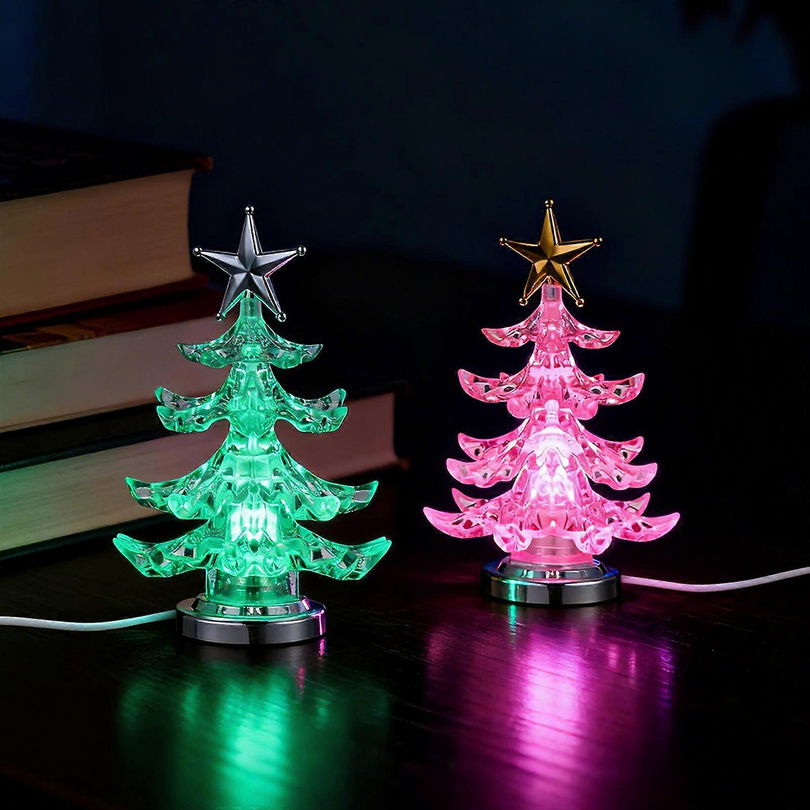 Rgb Flashing Light Acrylic Christmas Tree USB Table Lamp 2Pcs Set