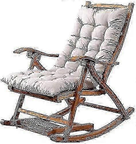 1.2 Meter Long Folding Recliner Rocking Chair with Plush Cotton Cushion Bamboo Frame in Gray