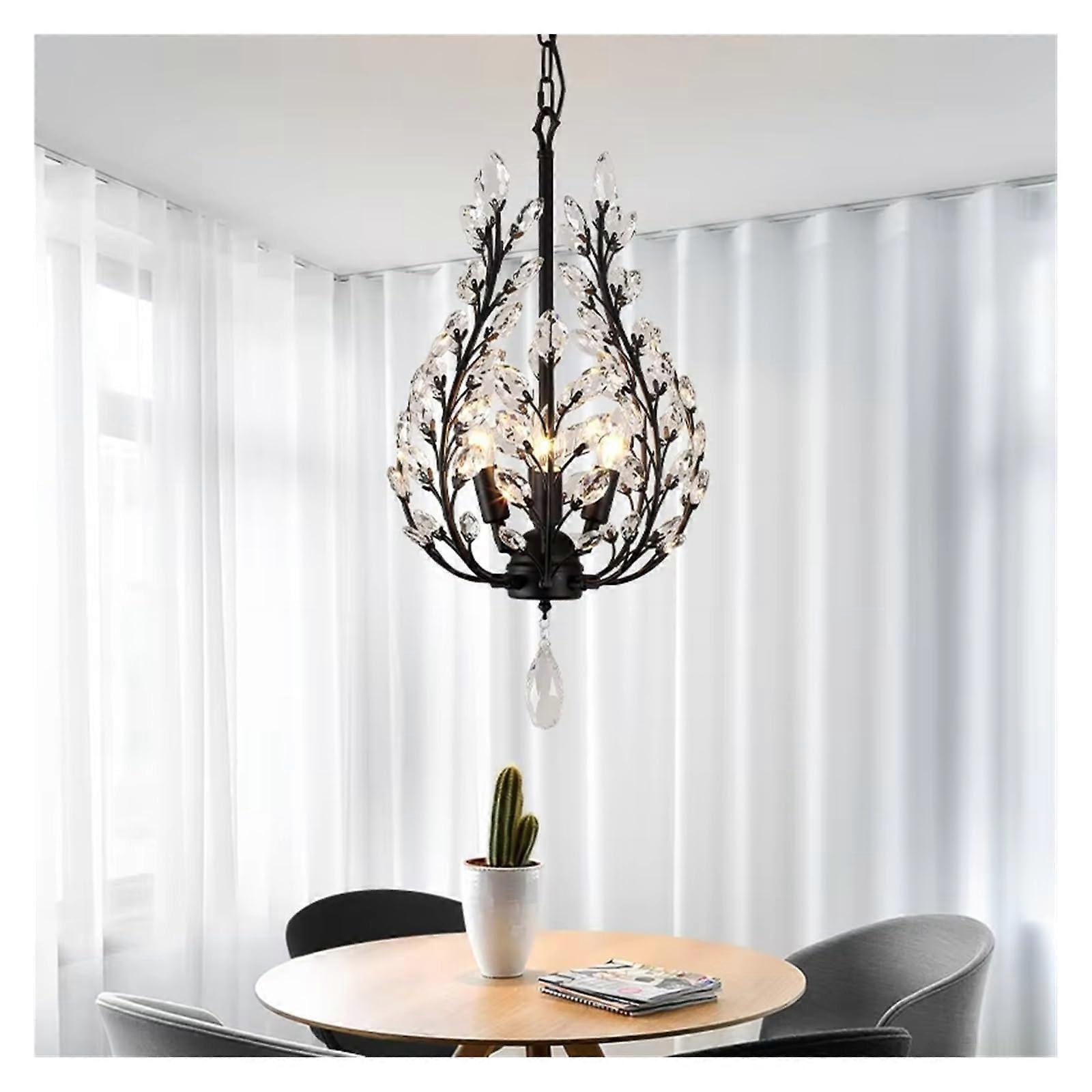 Modern Crystal Chandelier with Elegant Branch Design, Matte Black Finish for Dining Room and Bedroom