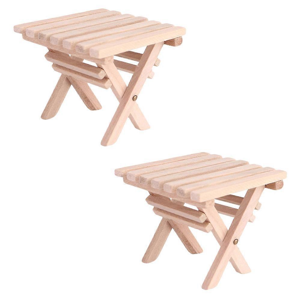 2Pcs Mini Folding Table Models Creative Wooden Mini Table for House Decor