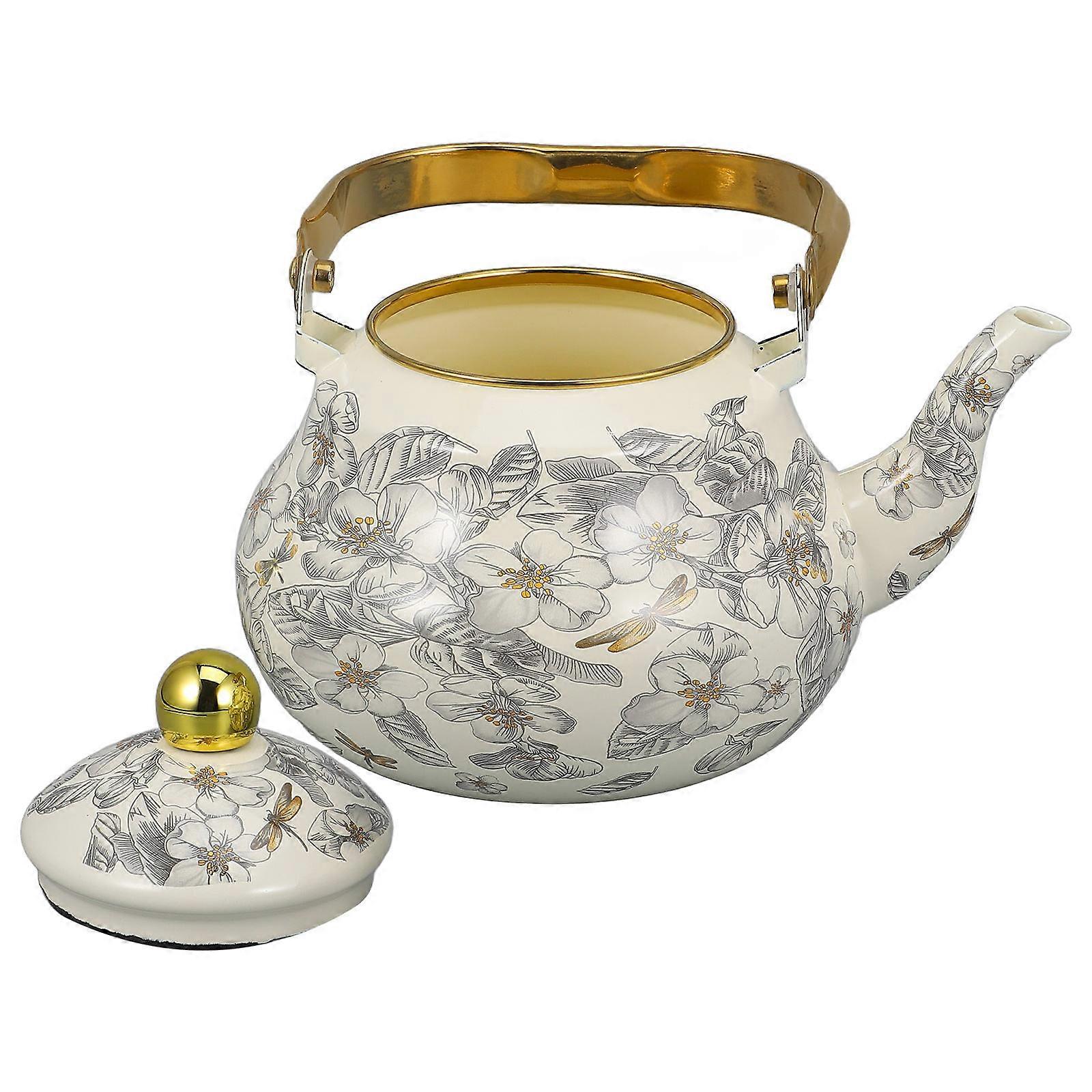 Vintage Enamel Tea Kettle for Kitchen Use with Retro Multi Color Design