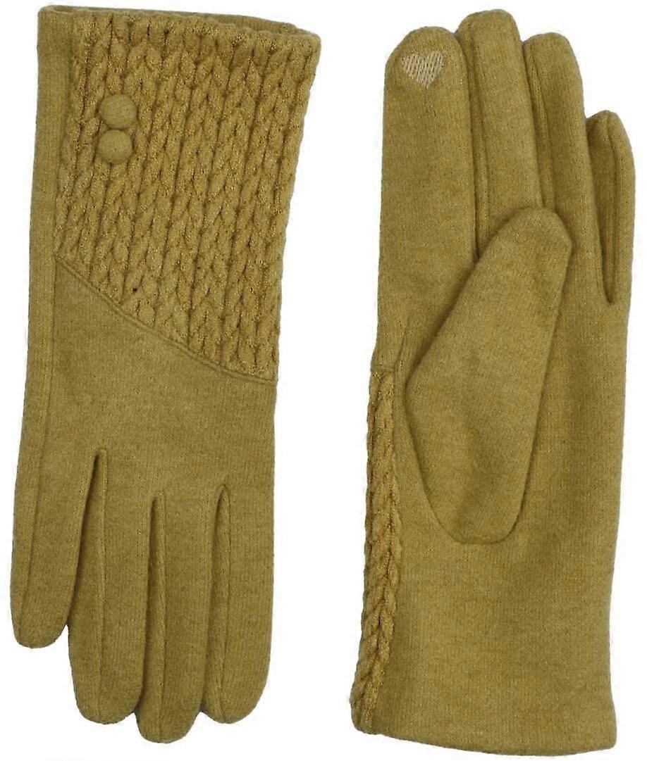Zelly Knitted Detail Gloves - Olive Green