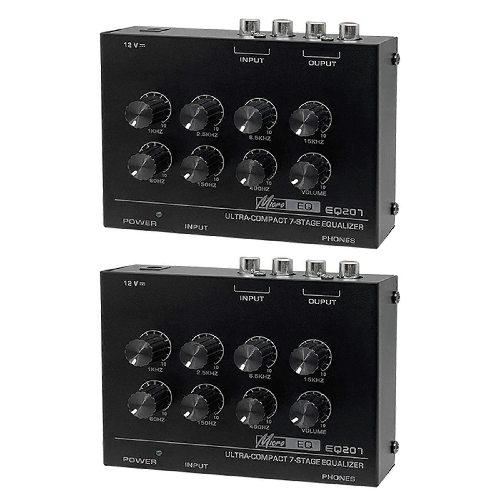 2X Preamp EQ207 7 Band Equalizers Sound Modifiers DC12V Power Input Audio Mixer EU Plug